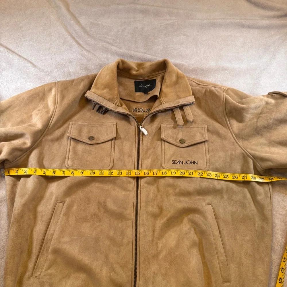 Sean John Tan Faux Suede Utility Bomber Jacket Streetwear Hip Hop Y2K Sz XXL